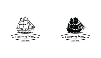 Black and white sailing ship logo with company name © MOHAMMAD ALI