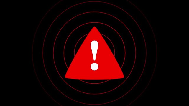 Animation of glowing warning attention icon. flat exclamation mark warning icon on triangle shape.