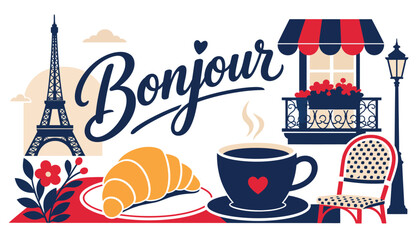 French Parisian Cafe Scene Illustration. © Kenn