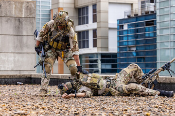 Fototapeta premium Operator Assisting Teammate in Urban AO