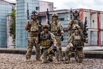 Fototapeta premium Operators Holding Rooftop Security in Urban AO