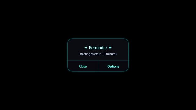 Animated Reminder Notification Popup Window with Alarm Alert on Dark Background