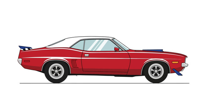 Red Classic American Muscle Car Side.