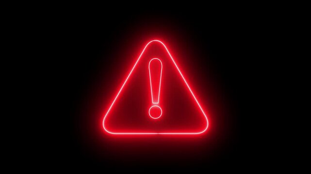 A warning sign video with a red neon exclamation mark in a triangle on a black background. The video can be used to add a sense of urgency or danger to a project, or importance of safety and security.