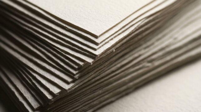 Stack of thick textured white handmade paper sheets