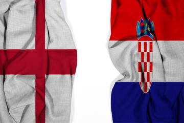 Fototapeta premium United Kingdom And Croatia Flags Draped On Gray Background Representing Diplomacy And International Relations