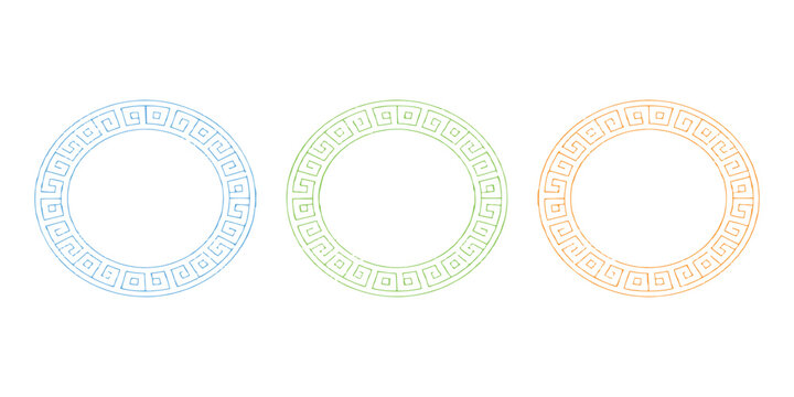 Set of circular colorful greek key meander decorative borders and frames geometric vector illustration background