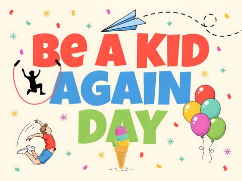 Colorful be a kid again day celebration with children enjoying playful activities