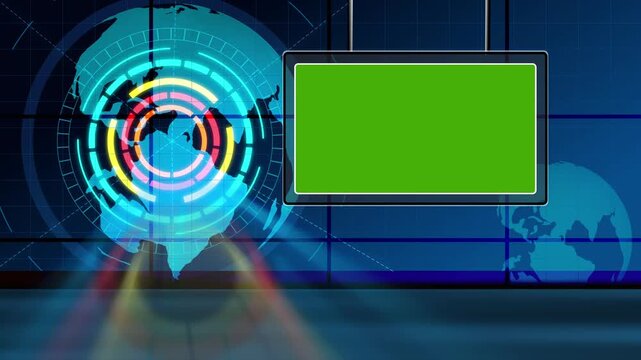 Futuristic news studio with screen monitor background animation