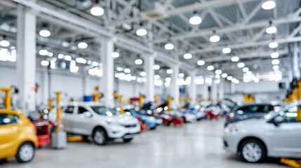 Obraz premium Modern auto repair shop interior with cars and service equipment