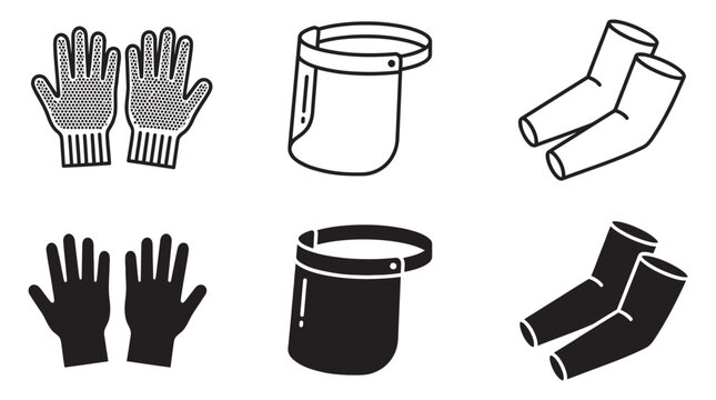 Personal protective equipment gloves face shield and arm sleeves icons with protective equipment protection security