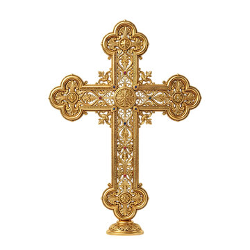 Ornate gold cross religious symbol antique.