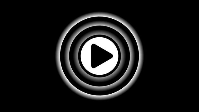 A video play button icon concentric circles on a black background.  The simple yet effective design of the icon ensures that it will grab the user's attention and provide a clear indication.