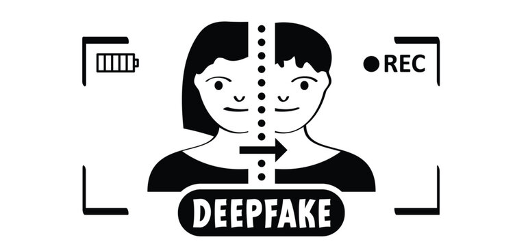 A deepfake is a video or voice recreated by AI that looks real but is fake. Deep face technology concept. Real or fake manipulation. social media face replacement or mimic voice.