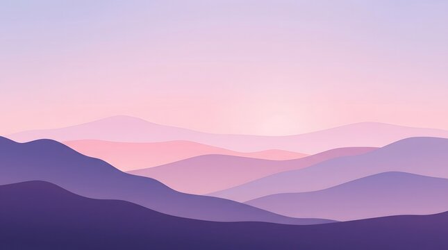 Abstract layered mountains in pastel colors with a gradient sky for modern backgrounds