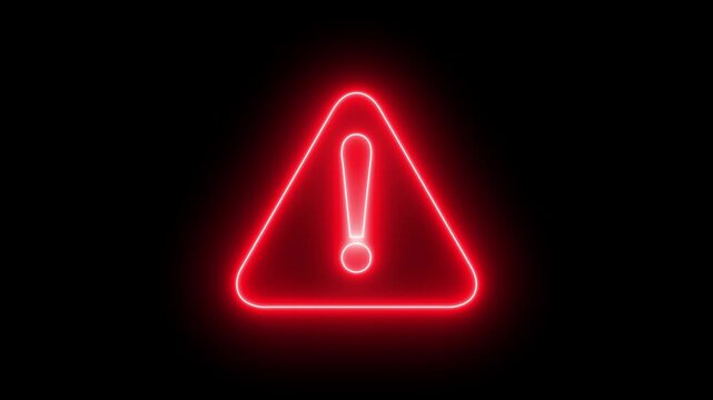 A warning sign video with a red neon exclamation mark in a triangle on a black background. The video can be used to add a sense of urgency or danger to a project, or importance of safety and security.