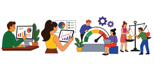 Fototapeta premium Team of Professionals Analyzing Business Metrics and Performance Indicators.