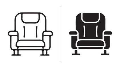 Obraz premium Theater Seat Icon Comparison: A graphic representation showing two icons of a theater seat, one in outline and the other in silhouette.