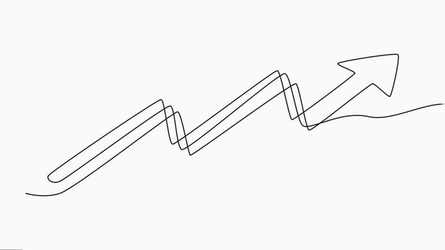  continuous one line drawing rising graph arrow motion graphic isolated on white background, Simple Animation for Presentation in Marketing, Business, Finance