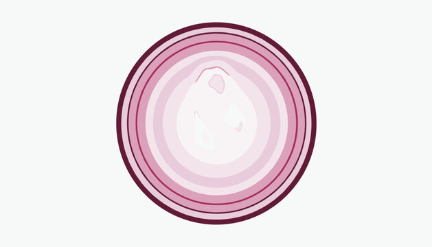 Single slice of a fresh red onion displaying concentric circle patterns isolated on a clean white background.