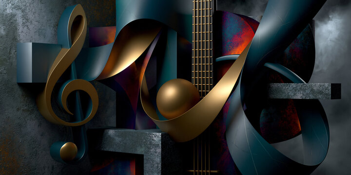 expressive musical forms intertwined abstract composition, artistic music wall design with flowing harmony, creative musical card design with elegant rhythm patterns