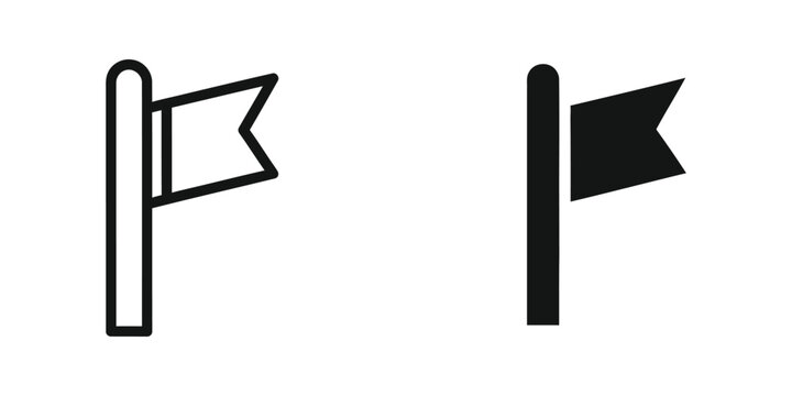 Simple flag icon with pole in outline and solid styles on white background concept of achievement
