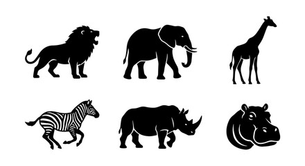 Wild animal silhouette icon set, white background, vector illustration © sabina