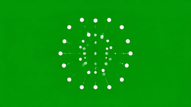 White dots expanding and contracting in a circular pattern on a green background with cinematic motion