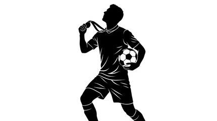 Obraz premium Silhouette of Soccer Player Celebrating with Medal and Ball