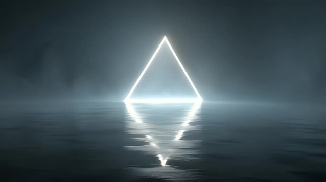 Futuristic Neon Triangle Reflection Over Water Surface