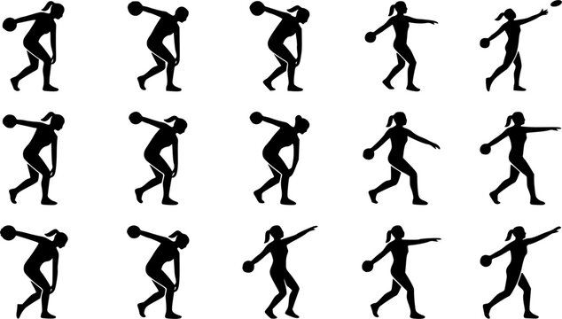 Women discus thrower Silhouette Icons &ndash; Fun Sports Activity Vector Bundle