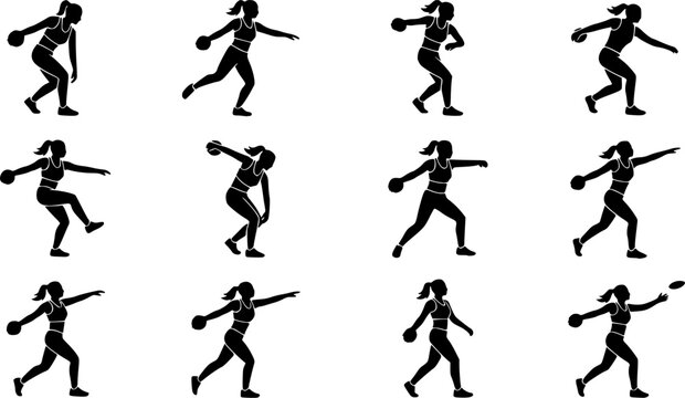 Women discus thrower Silhouette Icons &ndash; Fun Sports Activity Vector Bundle
