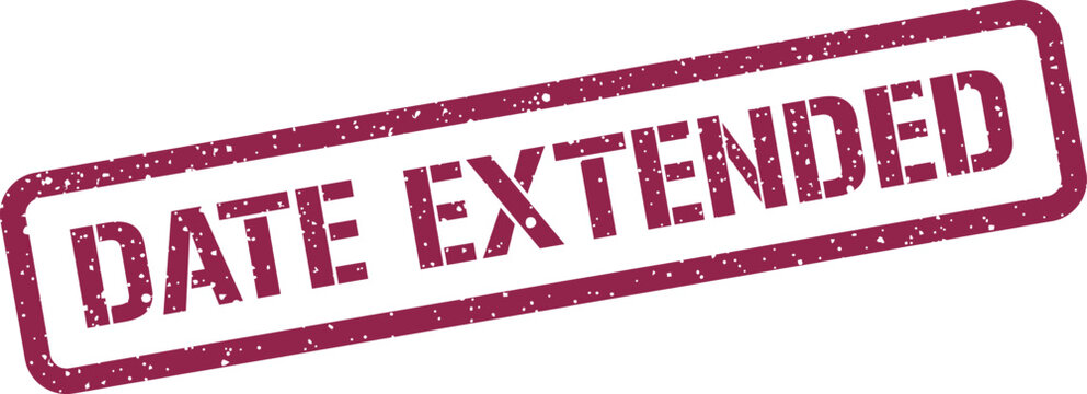Grunge style rectangular stamp sign showing the text date extended on a slanted professional layout