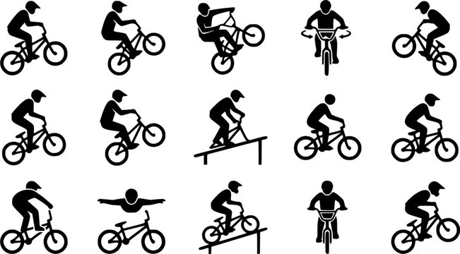 Bmx cycling Silhouette Icons &ndash; Fun Sports Activity Vector Bundle