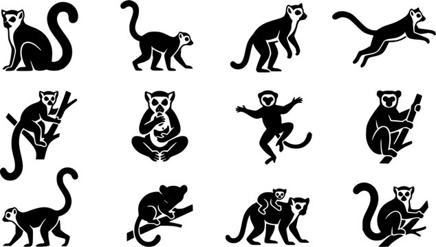 Lemur Vector Bundle &ndash; Cute Animal Silhouette Icon Set