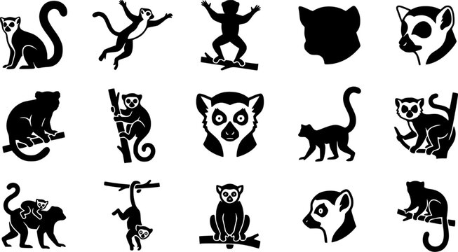 Lemur Vector Bundle &ndash; Cute Animal Silhouette Icon Set