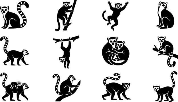 Lemur Vector Bundle &ndash; Cute Animal Silhouette Icon Set