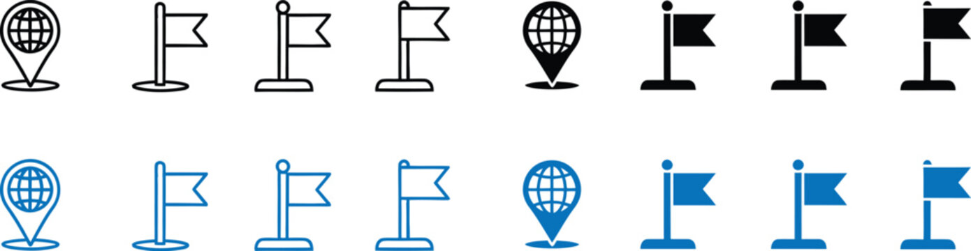 collection of golf course markers and flags icons