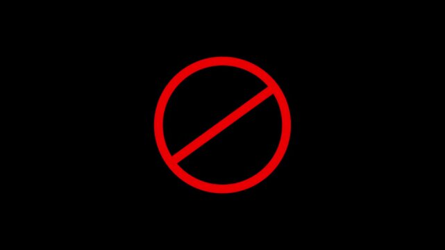 Red prohibition circle sign icon on black background
