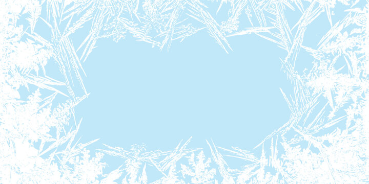Winter Frost Border Frame with Ice Crystal Pattern on Frozen Background, Cold Seasonal Copy Space Vector Design