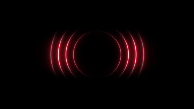Abstract glowing red sound wave circles on black background