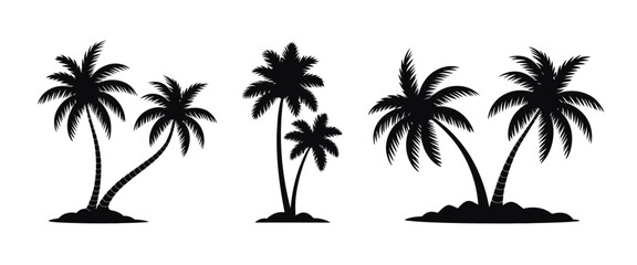 Palm Tree Silhouettes for Tropical Beach Landscapes, Summer Vacation Artwork, Travel Poster Design, Coastal Nature and Paradise Themes © LEECOO