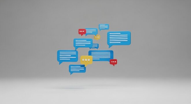 Dynamic Group Chat Bubbles Floating in Digital Space Representing Online Conversation Flow