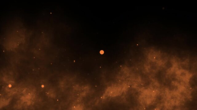 Cinematic orange smoke mist glowing particles fire embers dark background