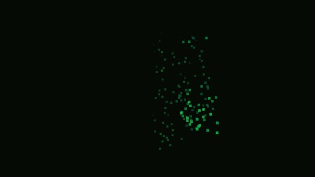 Digital green dollar sign animating through pixel disintegration