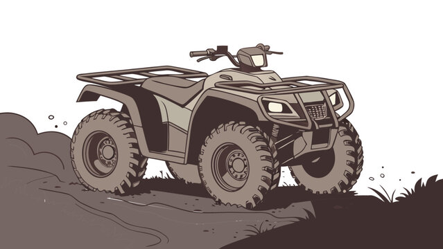 ATV drives on rugged terrain outdoors