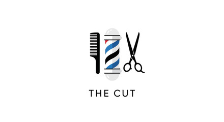 Obraz premium Barbershop Pole, Comb, and Scissors Icon - Vintage Hair Salon Tools