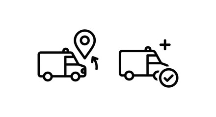 Fototapeta premium Ambulance dispatch and assign vector icon set with ambulance dispatch emergency navigation location logistics management response transport tracking positive operation minimalist
