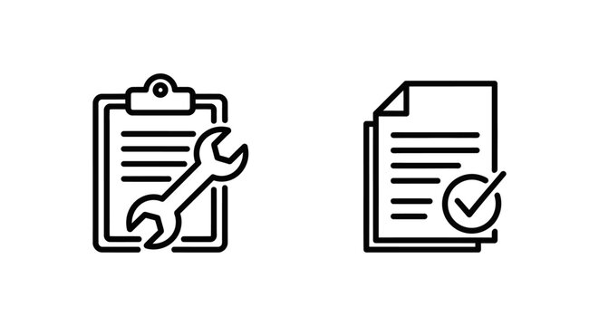 Maintenance history and service record business icons with maintenance clipboard document business management checklist verified approved technical industrial professional