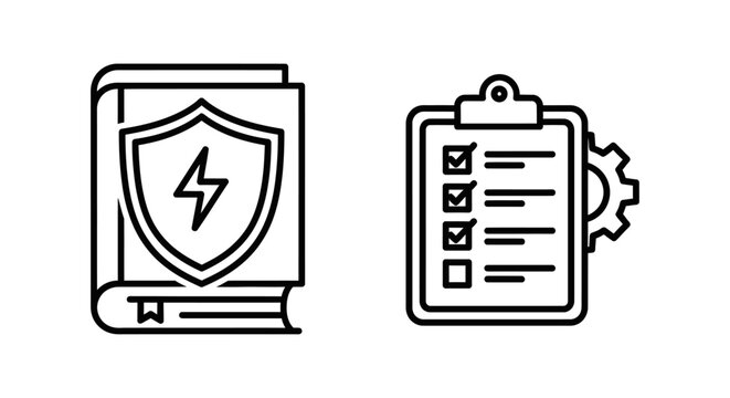 Security checklist and safety manual procedure documentation outline icons with security checklist procedure documentation lightning protection management compliance standard